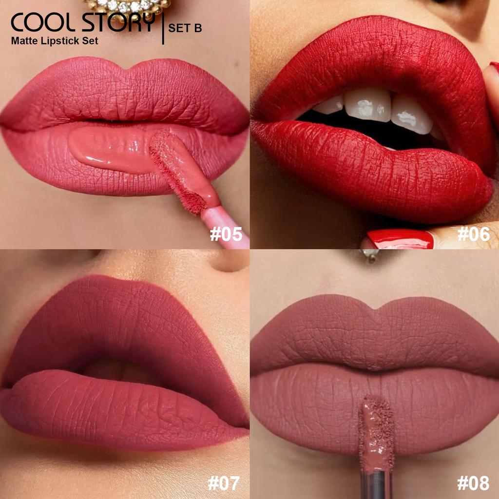 4 Velvet Lip Gloss Set Matte Color-fixed Non-stick Cup Liquid Lipstick Long-lasting Color-retaining Waterproof and Sweat-proof Cosmetics