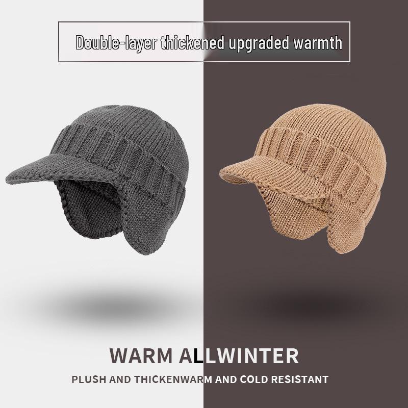 Warm Wool Beanie with Fleece Lining - Thick, Cold-Proof, Short Brim, Ear Protection Winter Hat for Cycling
