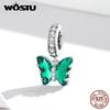 WOSTU Tři barevné korálky se zirkonovým motýlkem 925 se stříbrným přívěskem se hodí pro originální náramek náramek DIY jemné šperky