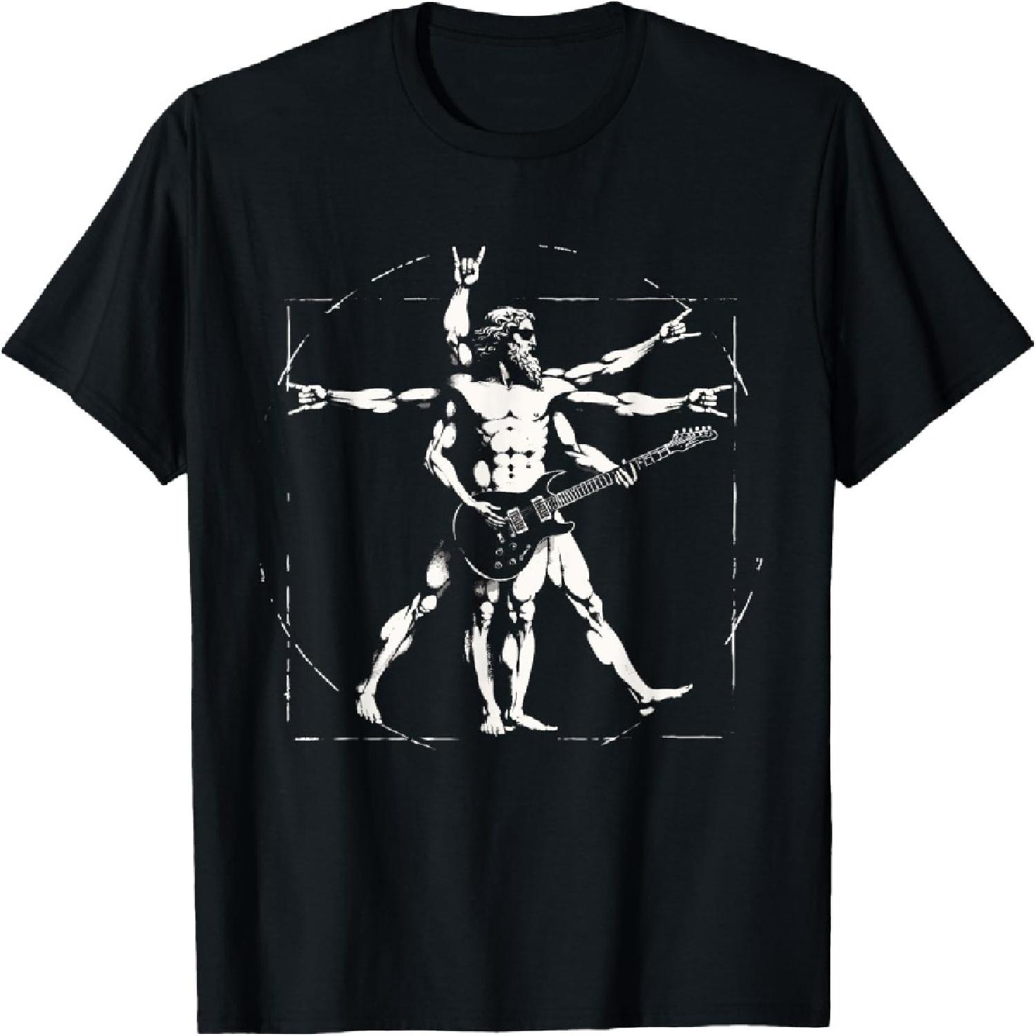 Retro Vitruvian Man Guitar Rock Men Women Funny Guitar T-Shirt XXXXXL разноцветный