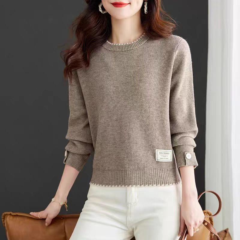 Sweater Women's Round-neck Casual Pullover Sweater Thickened Color-blocked Knitted Sweater Loose and Warm Inner Layer Top