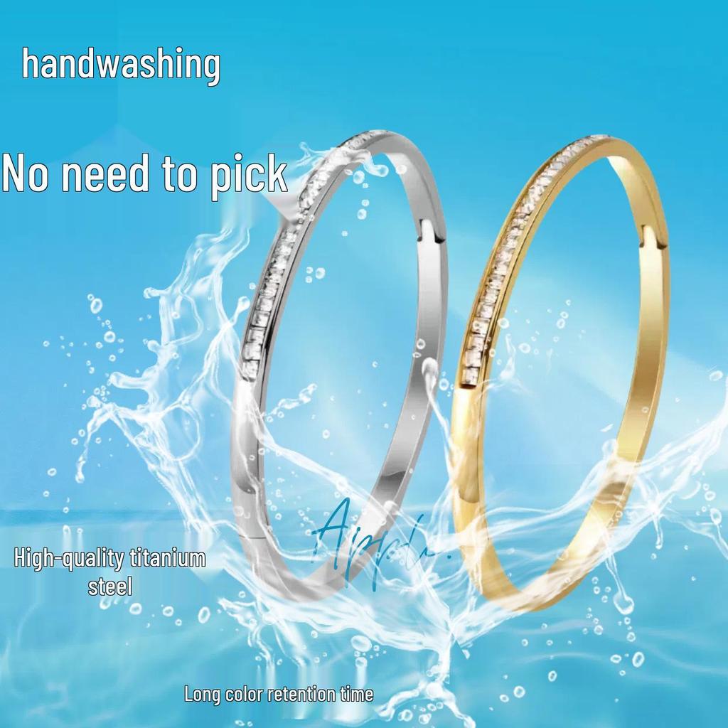 Diamond-Studded Titanium Steel Women's Bracelet: Versatile, Colorfast, High-End Feel, Premium Niche Jewelry.