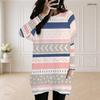 Women Plus Size Round Neck Long Sleeve Geometric Printed Loose Longline Top With Pockets