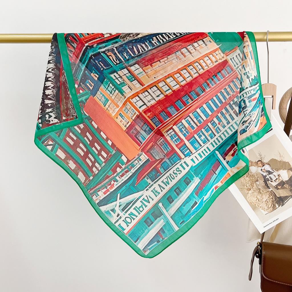 Sommer Leicht Und Atmungsaktiv 65 * 65cm Kleines Quadratisches Tuch Modisches Ausländisches Stil Muster Maulbeerseide Baumwolle Mischgewebe Damen Seidentuch