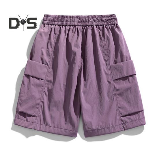 Pantaloni scurți pentru bărbați, cu talie elastică și șnur reglabil, sport, cu buzunare multiple, culoare solidă, croială lejeră, pantaloni scurți casual