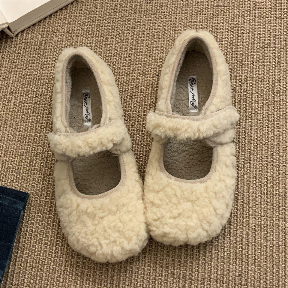 Mao Mao shoes women wear new Korean version fairy wind velvet warm cotton shoes flat Mary Jane foreign style Doudou shoes in winter