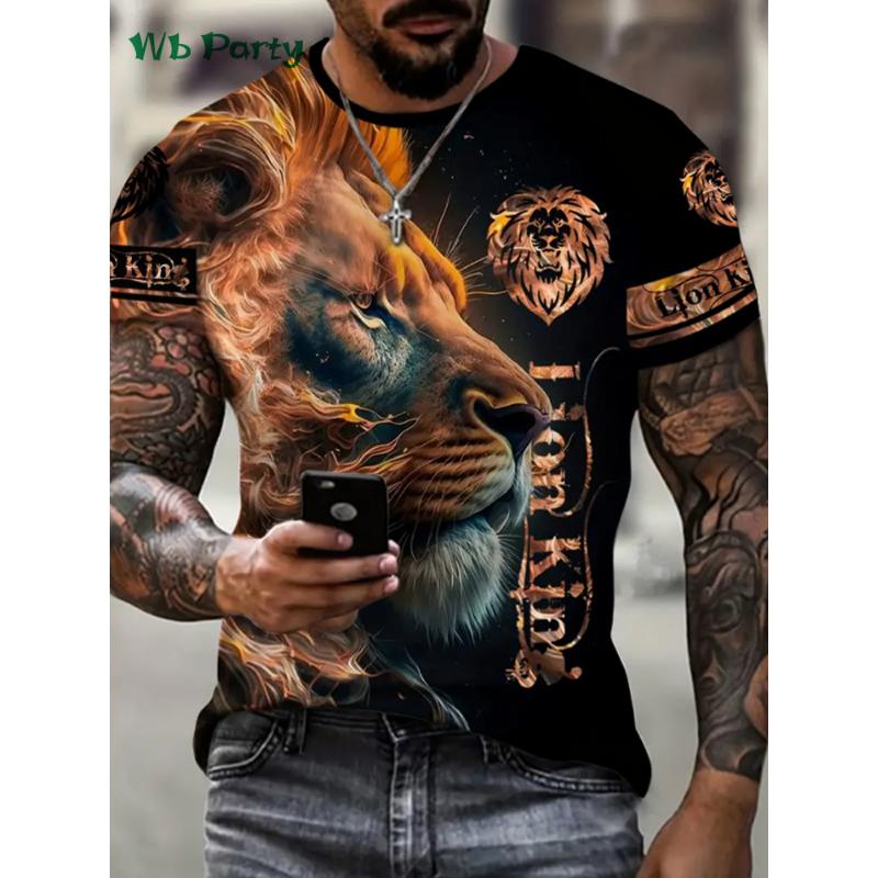 

Одежда с принтом льва, мужские футболки с графическим принтом, мужская летняя одежда с 3D-принтом, повседневная футболка с коротким рукавом и круглым вырезом, футболки с графическим принтом льва 5XL