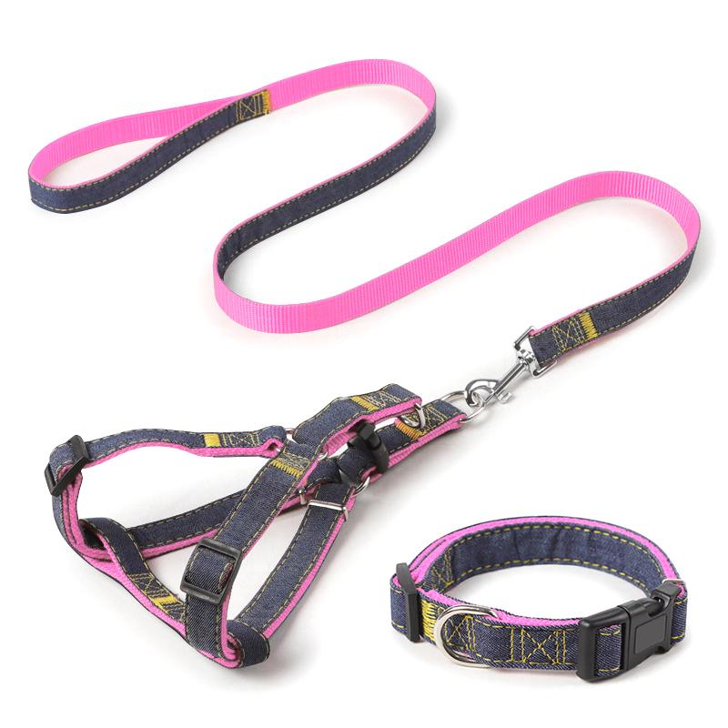 Premium Quality Durable Denim Dog Leash Harness Set Stylish Fur Collar Simple Design Small Medium Sizes for Cats Furry Friends
