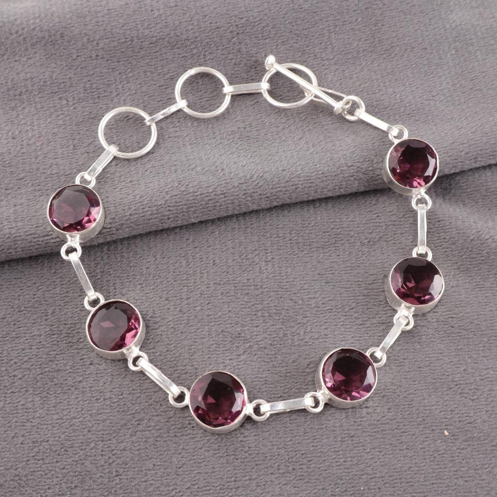 Rzadki Kamień Rodolitowy Srebrna Biżuteria Próby 925 Ręcznie Robiona Modna Bransoletka RB-14-13