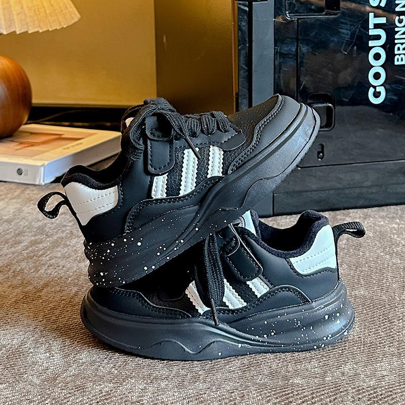 2025 Kids' Plus Velvet Non-Slip White Sports Shoes for Boys and Girls