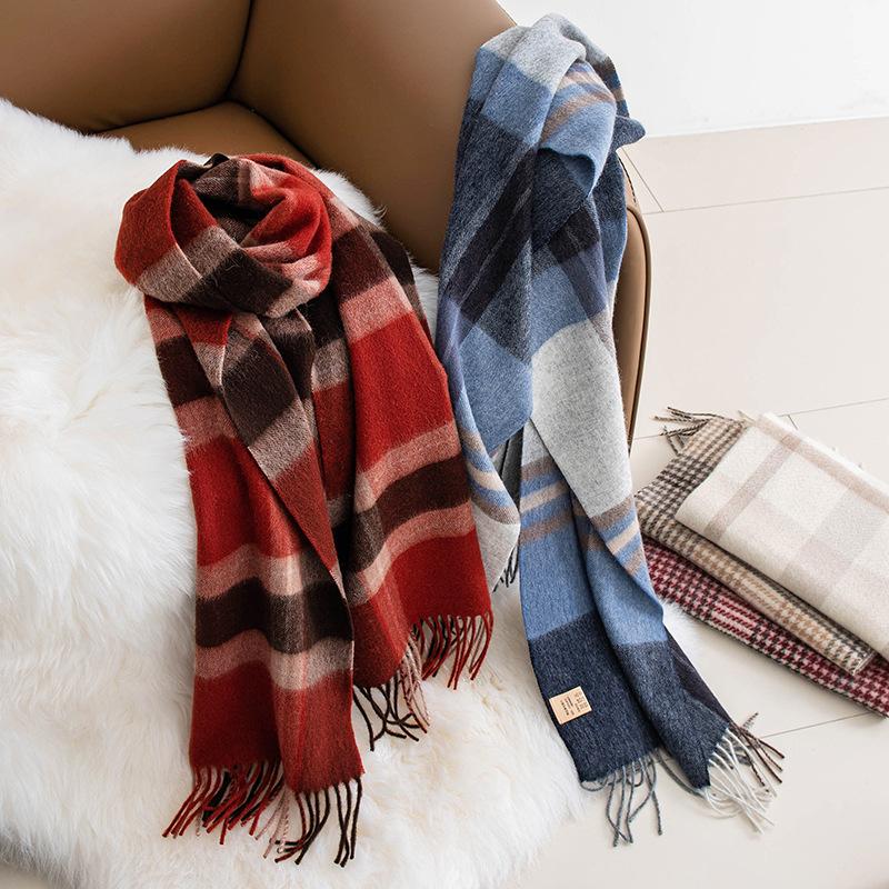New Year's Wool Scarf Women's High End Versatile Thick Autumn and Winter New Plaid Splicing Student Warm Scarf