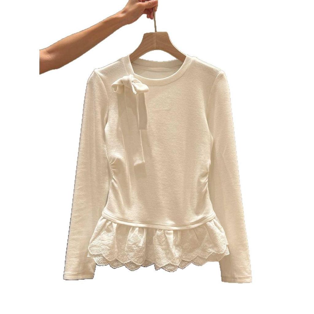 Plus Size German Velvet Lace Patchwork Long Sleeve Slim Fit T-shirt - Autumn/Winter Fashion Women's Top