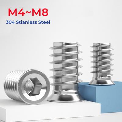 M4 M5 M6 M8 304 Stianless Steel Hex Socket Drive Insert Nuts Threaded For Wood Furniture