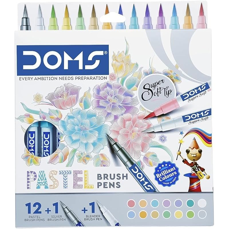 

Doms Super Soft Tip Pastel Shades Brush Pen Set | 12 Pastel Shades + 1 Silver Shade + 1 Blender | Ideal for Doodling, Il 14 count (Pack of 1) разноцветный
