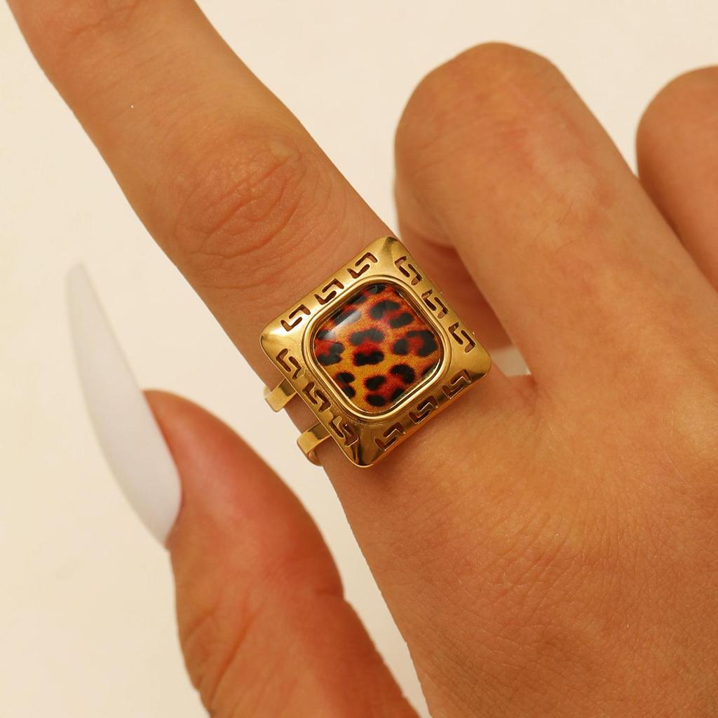 Vintage Turquoise Stainless Steel Open Finger Ring for Women