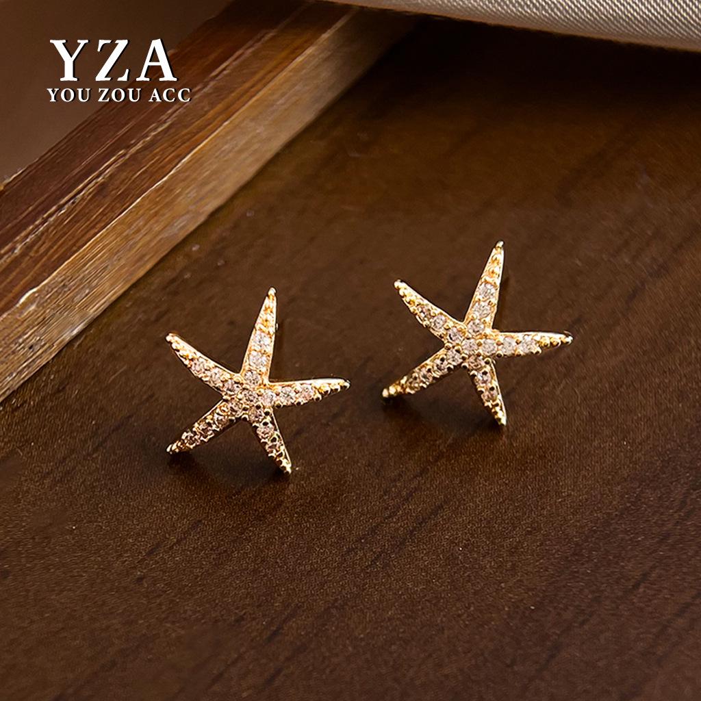 Silver Needle Zircon Starfish Stud Earrings - Simple & Versatile High-End Fashion Jewelry for Women