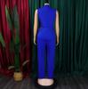Women's Elegant and Elegant Suit Collar Waist Chain Loose Wide Leg Jumpsuit