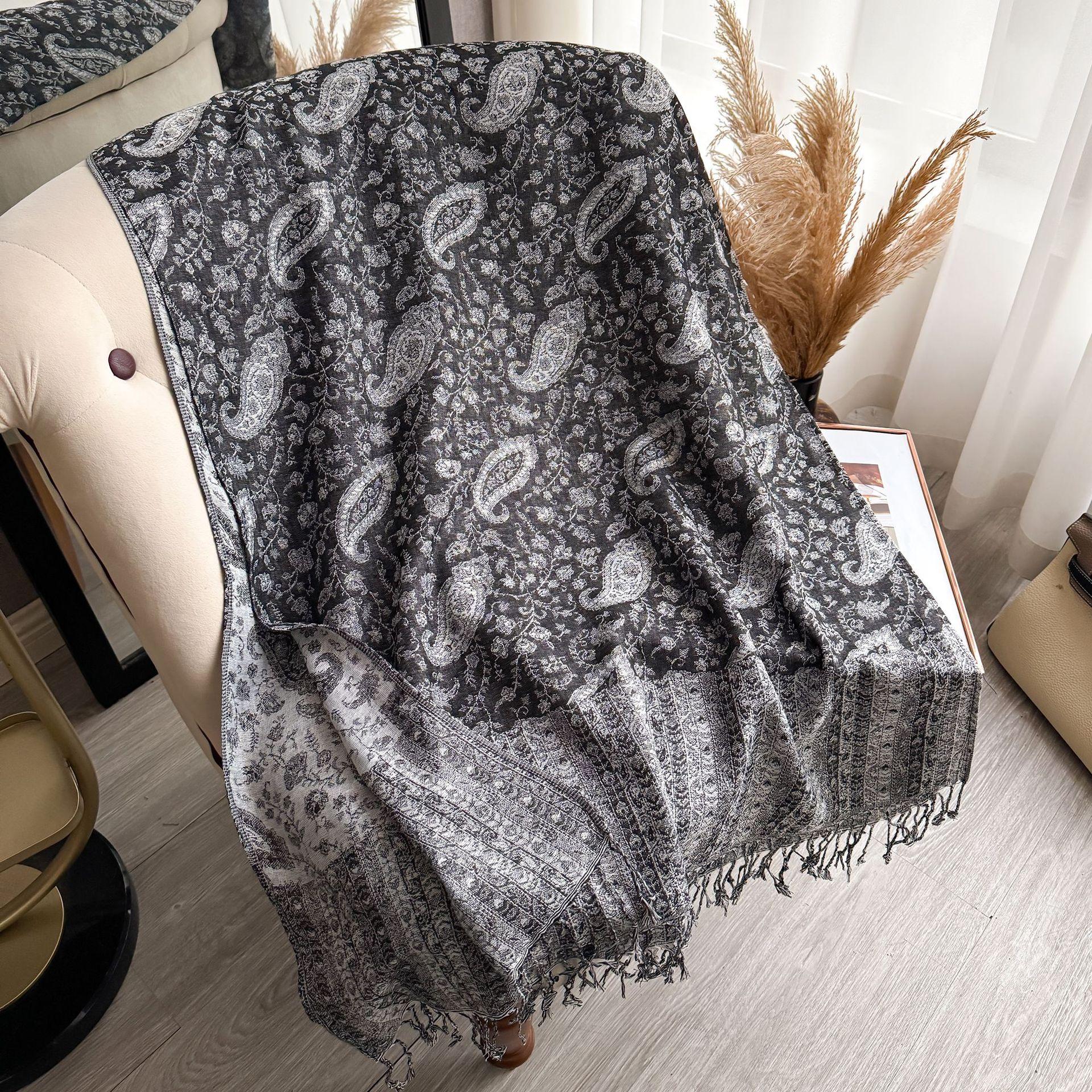 

Travel Shawl Women s Ethnic Style Long Tassel Imitation Cashmere Scarf Cloak Cloak 195*70CM сірий колір