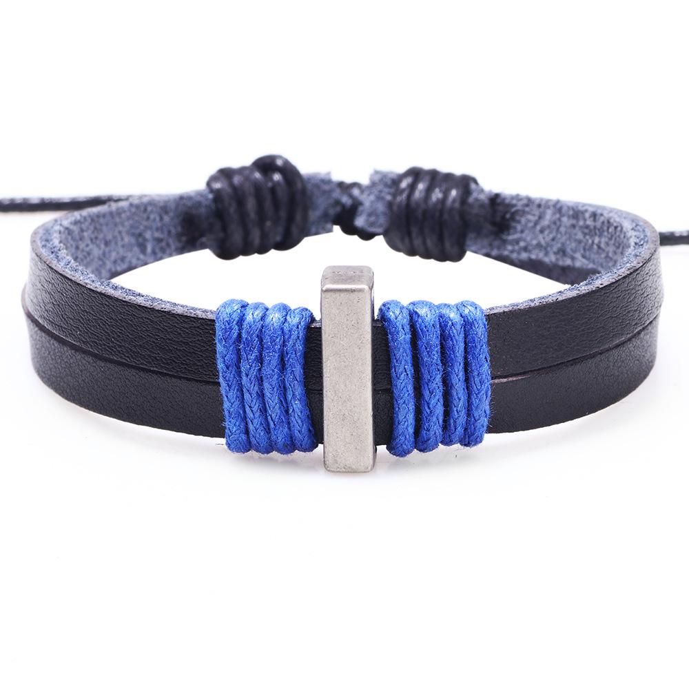 Handmade Woven Leather Bracelet with English Letter Charms
