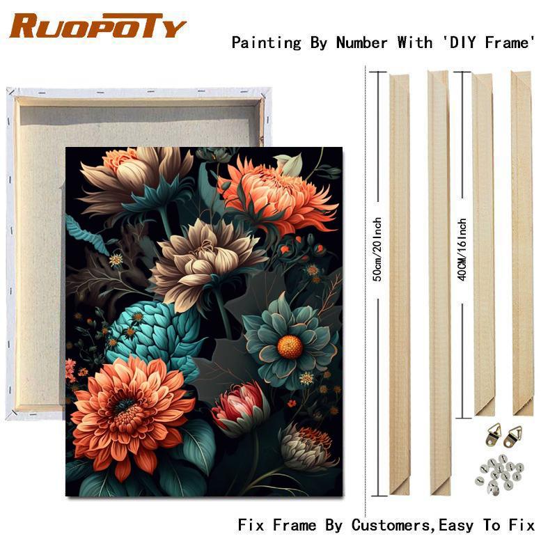 

RUOPOTY DIY картина по номерам для взрослых, стартовые наборы, цветы, акриловая краска с кистями, картина по номерам, подарок для домашнего декора 40x50cm Diy Frame