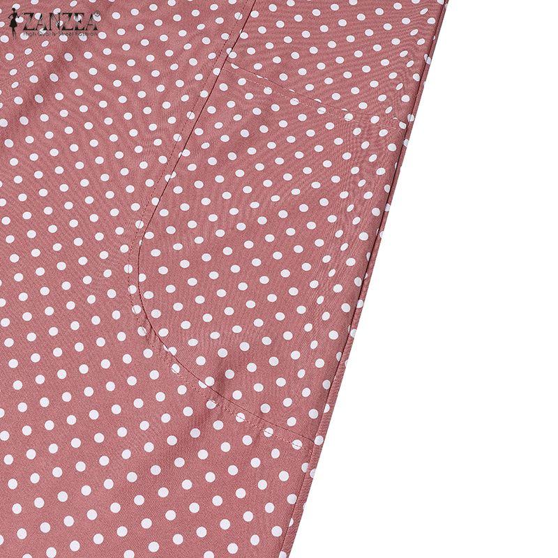 ZANZEA Women Muslim Casual Round Neck Long Sleeve Loose Polka Dot Print Dress