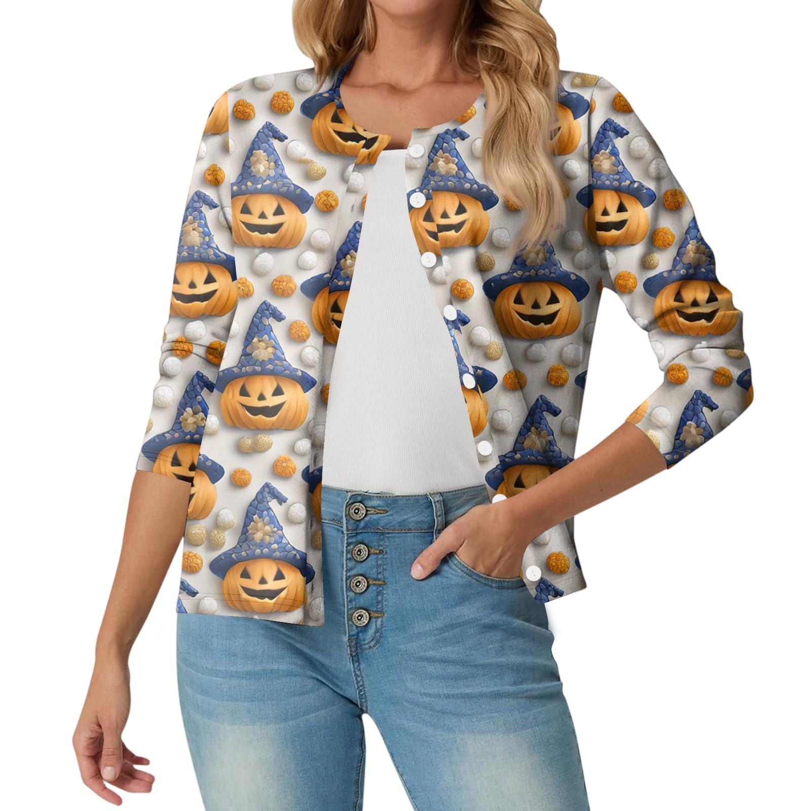 

Women s Fashionable, Casual, Comfortable Halloween Print Cardigan Jacket L