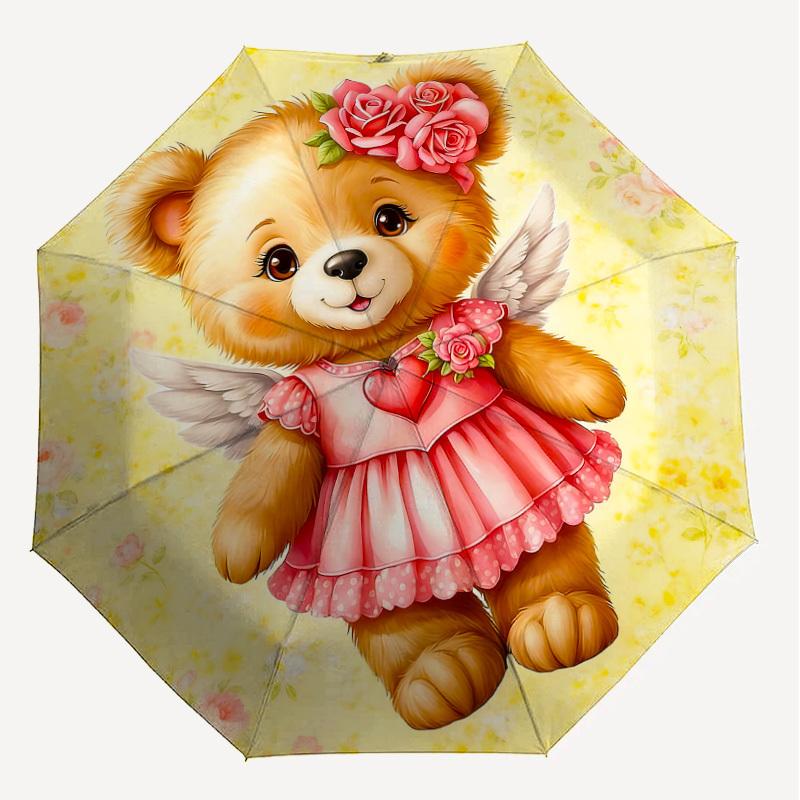 1PC Bear Flower Umbrella-9-Rib Reinforced, Automatic Open, Lightweight & Durable, Cute Fashion Accessory for Outdoor-P0790