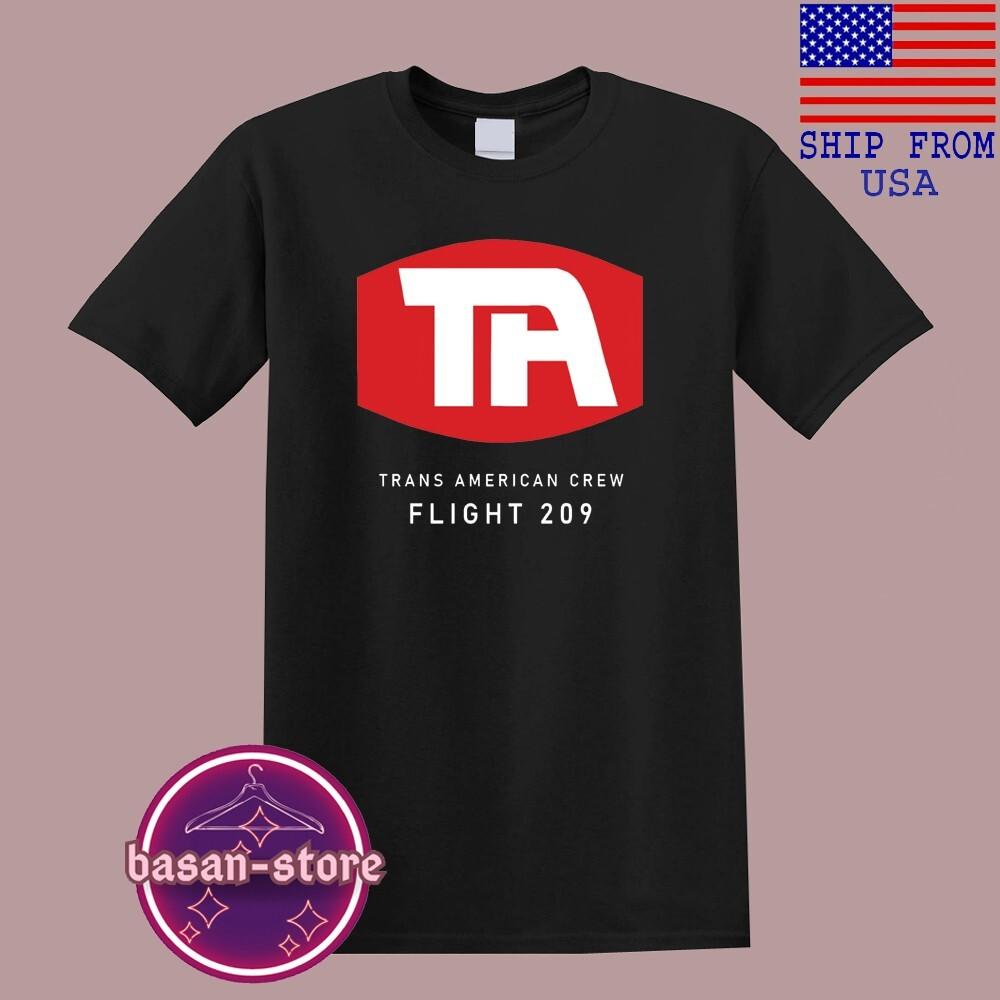 Airplane Trans American Crew Flight 209 Men#039;s Black Size S5XL Unisex T-Shirt L