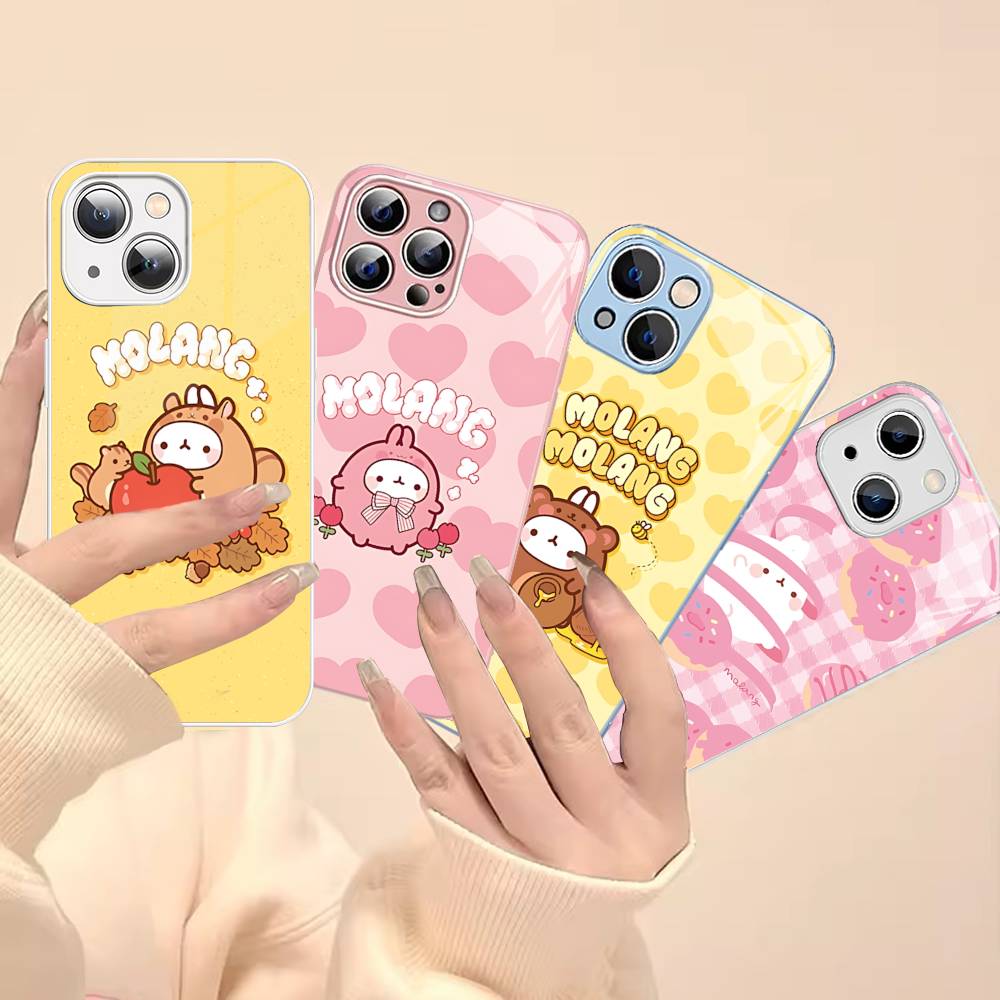 Kawaii Cute Rabbit M-MolangS Anime For IPhone 14 13 12 Mini 11 Pro XS Max X XR 14 Plus Tempered Glass Cover
