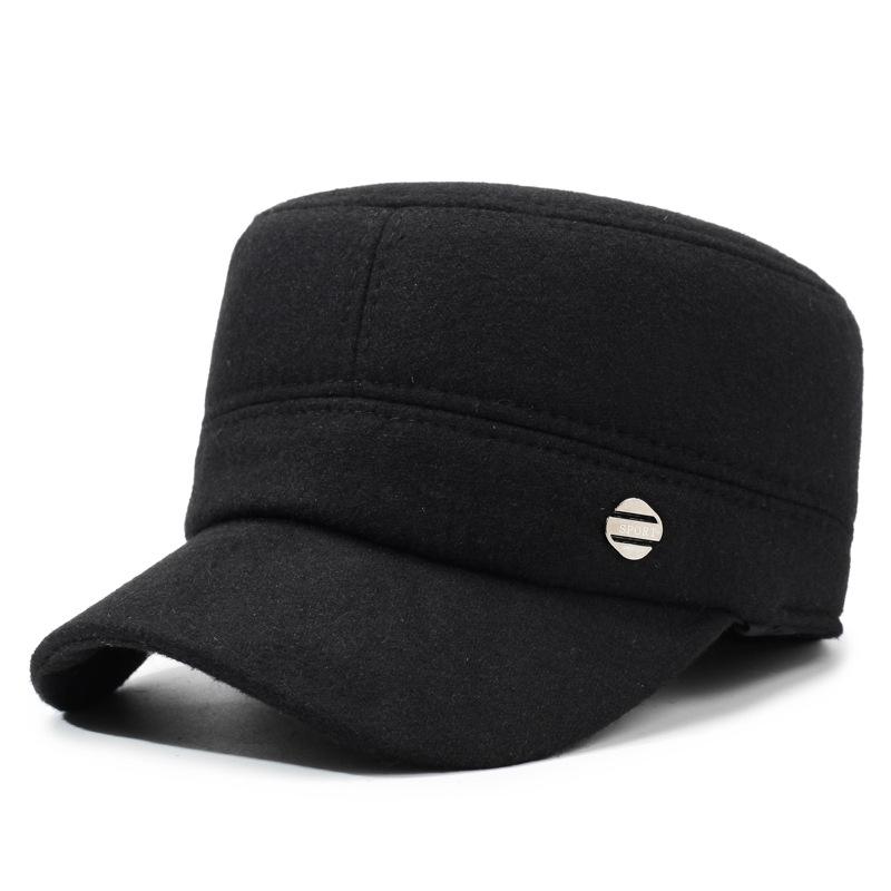 Autumn Winter Men's Hat Winter Cotton Ear Protection Wool Flat Cap Middle-Aged Old People's Hat Outdoor Warm Cap