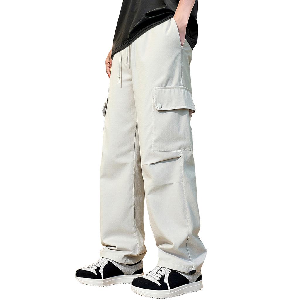 Men's Solid Color Loose Pocket Work Trousers Men's Casual Fashion Work Trousers