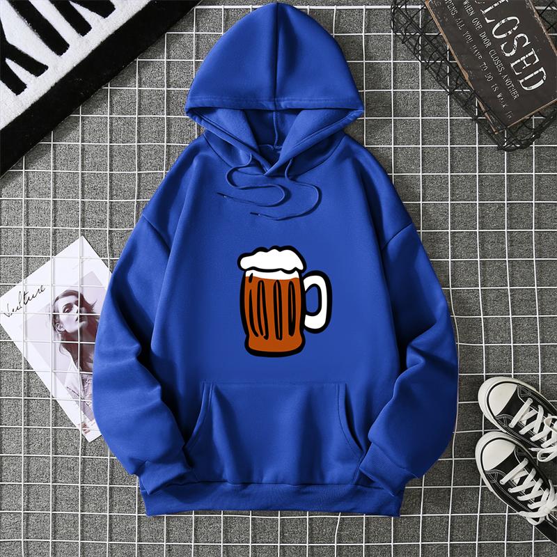 Hoodie Clinking Beer Mugs Print Lively Social and Festive Free Style Y2k Graphic Soft Fabric for Celebration-Themed Casual Looks