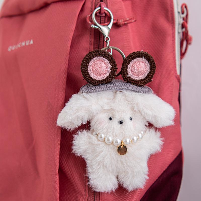 8Cm Rabbit School Bag Pendant Tide Cool Cute Creative Doll Keychain Student Couple Schoolbag Car Keys Cartoon Rabbit Plush Doll