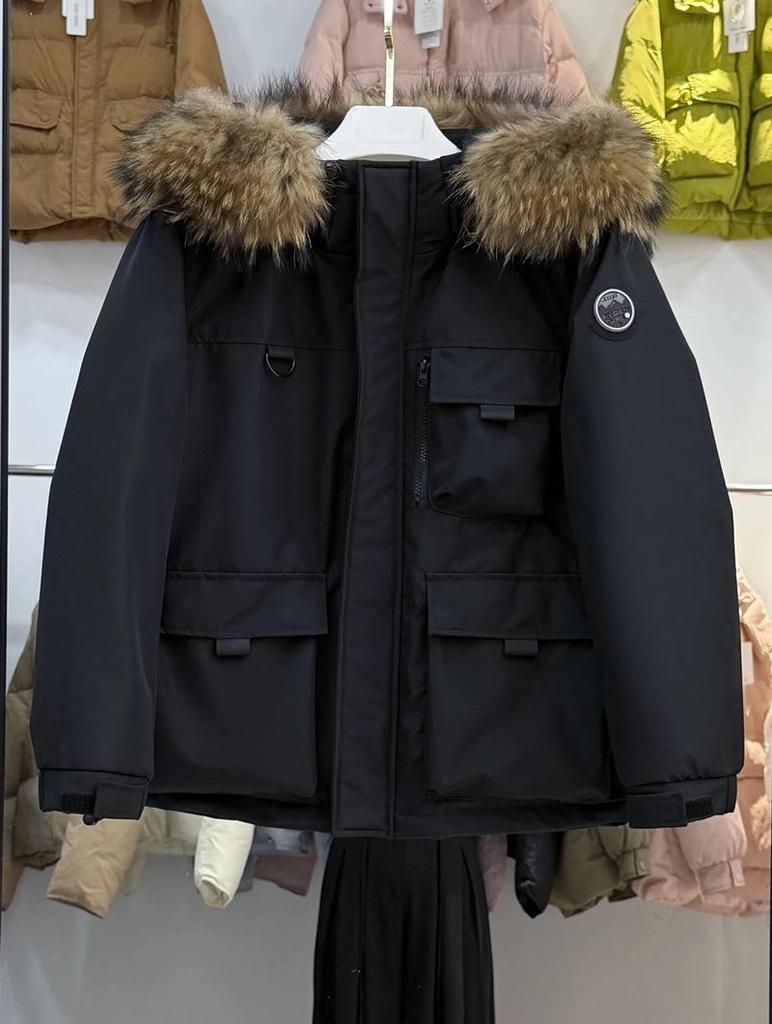 Women's 2025 Outdoor Workwear Short Down Jacket with Big Fur Collar - Loose Korean Style 90% White Duck Down Parka Coat