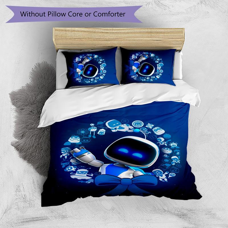Astro Bot Printed 3PCS Bedding Set Soft Breathable Duvet Cover Pillowcases Set Washable Bedroom Decor Home Gift