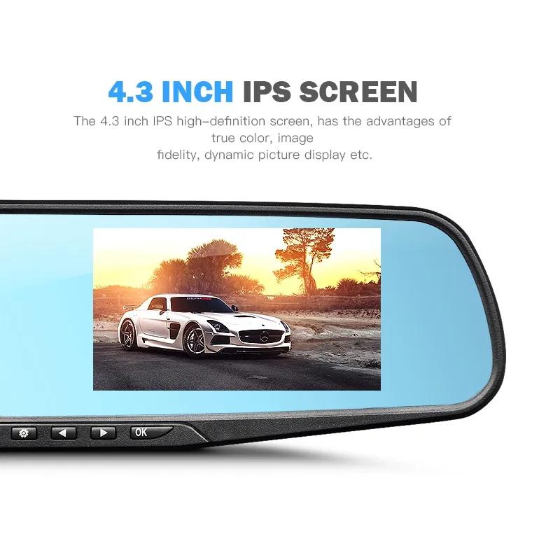 4.3In Dash Cam Car DVR 24H HD 1080P Dash Camera Dual Lens Video Recorder 1080PCycle Dashcam Mirror Driving Recorder