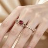 Luxury New Luxury Flower Ring, Gold-plated with Red Gemstones, European Beautiful Women's Hand Jewelry