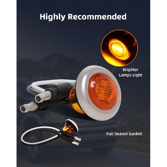 5x 3/4" Strobe Marker Lights Amber Trailer LED Side Clearance Tail Griller Flash Lights w/Chrome Bezels 12V Turn Signal Warning Waterproof Light for