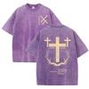 Retro Acid Wash Oversized Tee Christian Cross Paradise Letter Graphic Casual Men Women Streetwear T Shirt