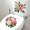 2Pcs Creative Rose Flower Waterproof Toilet Sticker Bathroom Wall Background Decal Home Decoration Self-adhesive Posters