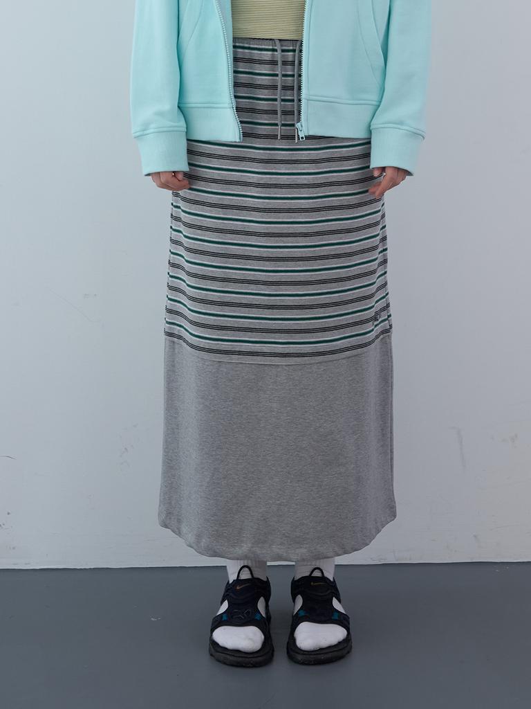 Enzo Blues Mix Stripe Long Skirt (Grey)