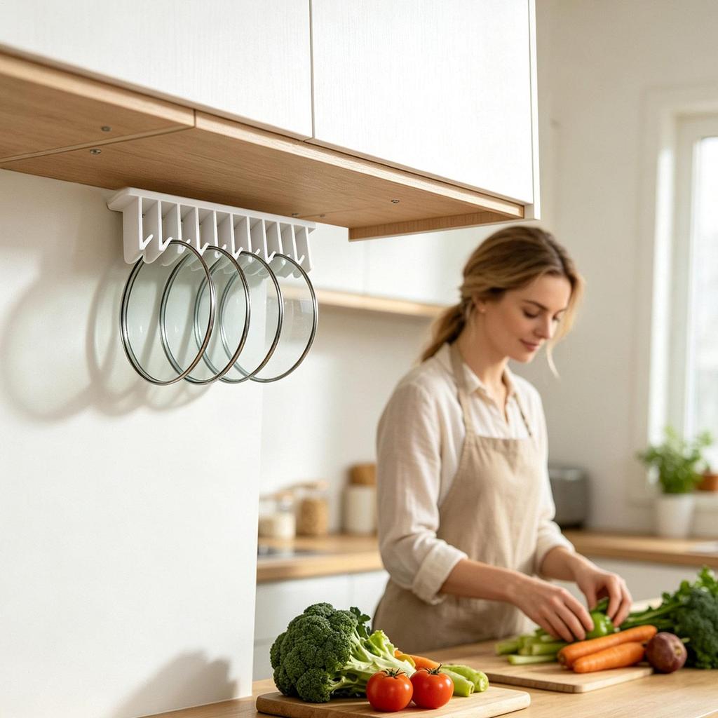 10-Slot Cabinet Lid Organizer Space-Saving Pot Lid Rack Easy Access Kitchen Storage Holder for Apartment Small Space Home Cooks
