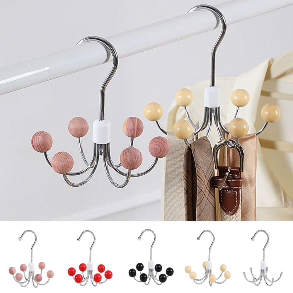 Creative Iron Wooden Ball Swivel Hook Rotatable Hanging Six-claw Hook Black Clothes Hangers Home