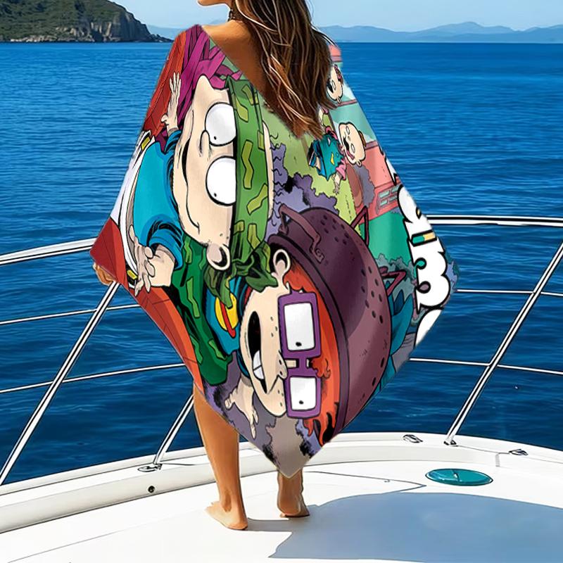 1pc Rugrats In Paris3 Beach Towel with Custom Name, Beach/Swimming/Bath/Picnic/Camping Towel, Suitable for Seaside Beaches