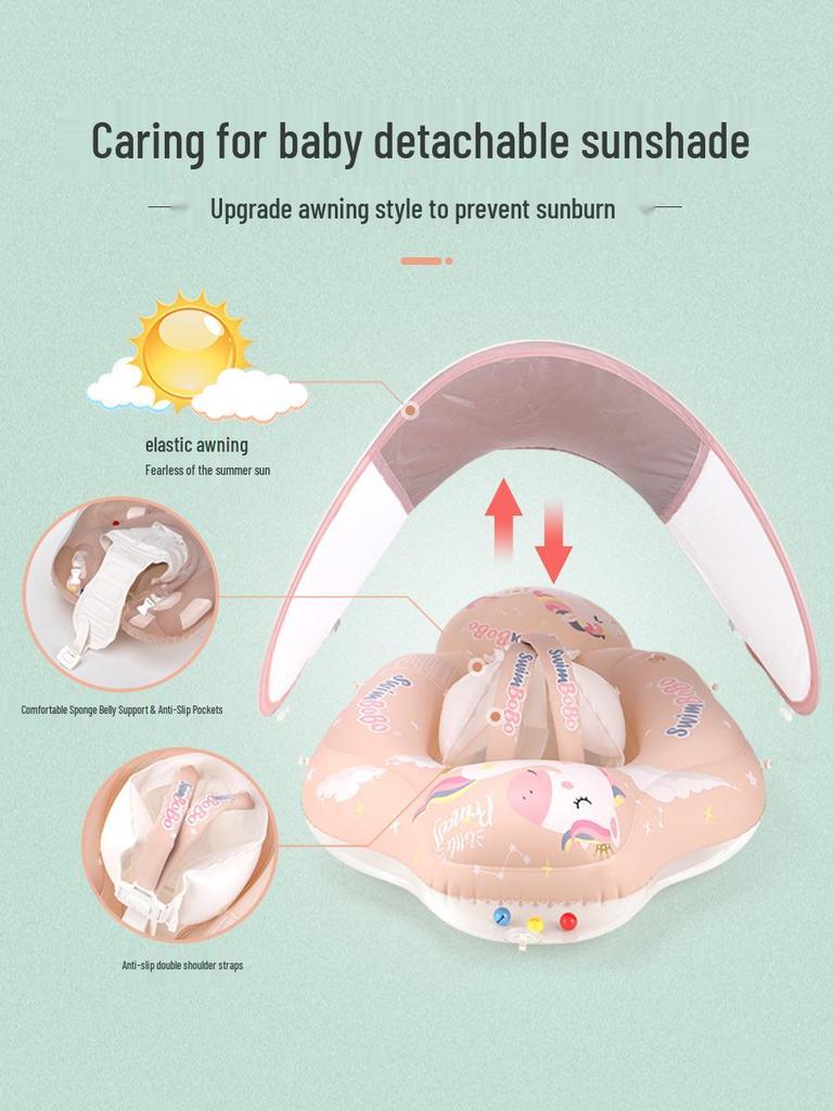 Thickened Double-Layer Baby Swim Ring with Sun Protection - Lie-On Design for Outdoor Use