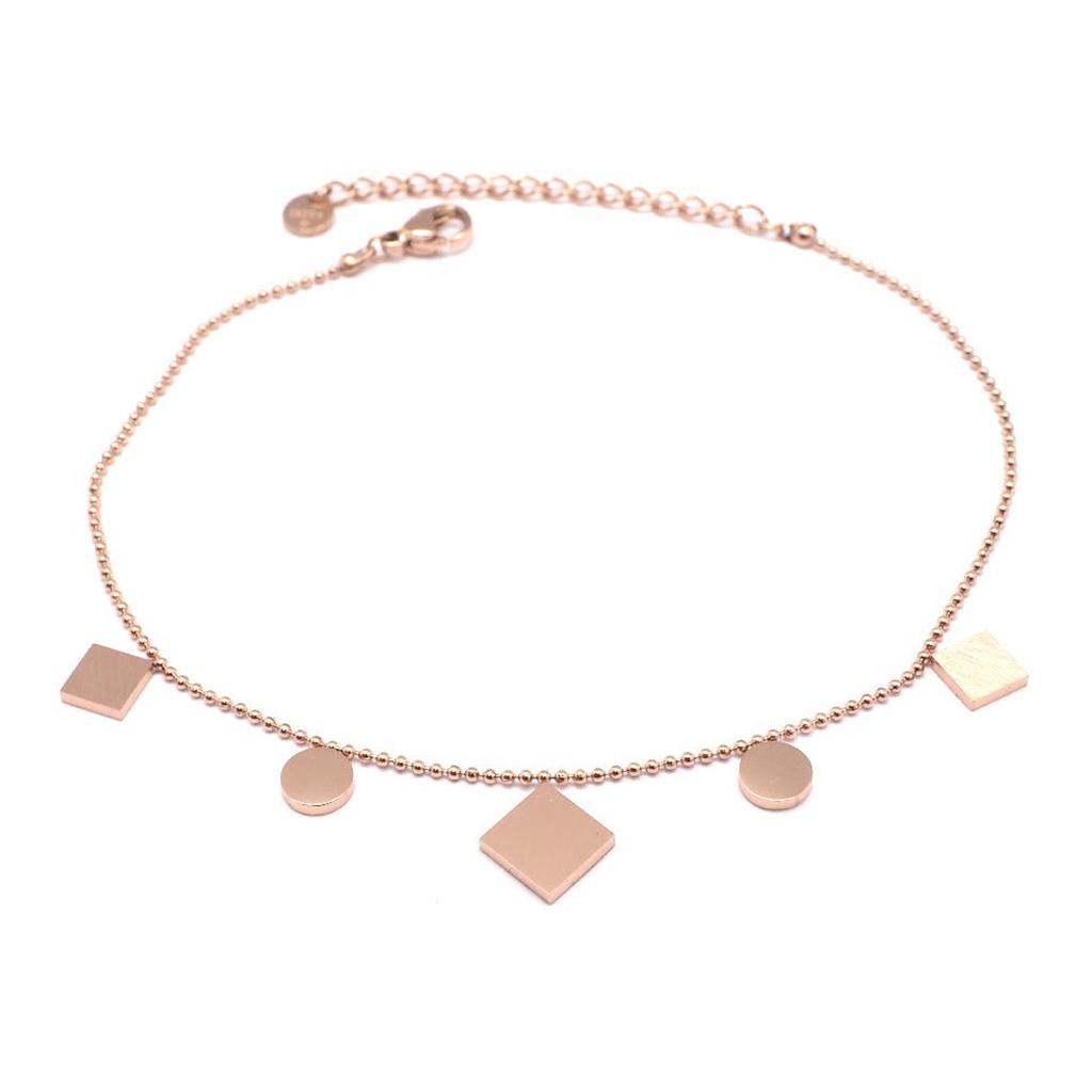 Les Trésors De Lily [Q0911] - Steel Anklet 'Choréographie' Rose Gold (gold Pink) - Lozange 10x10 Mm