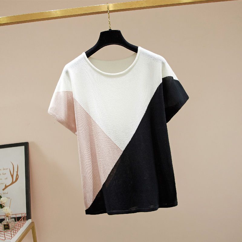 

Женская трикотажная футболка Ice Silk, свободная корейская версия, топ больших размеров, модная трикотажная рубашка с круглым вырезом для похудения 3XL чёрный