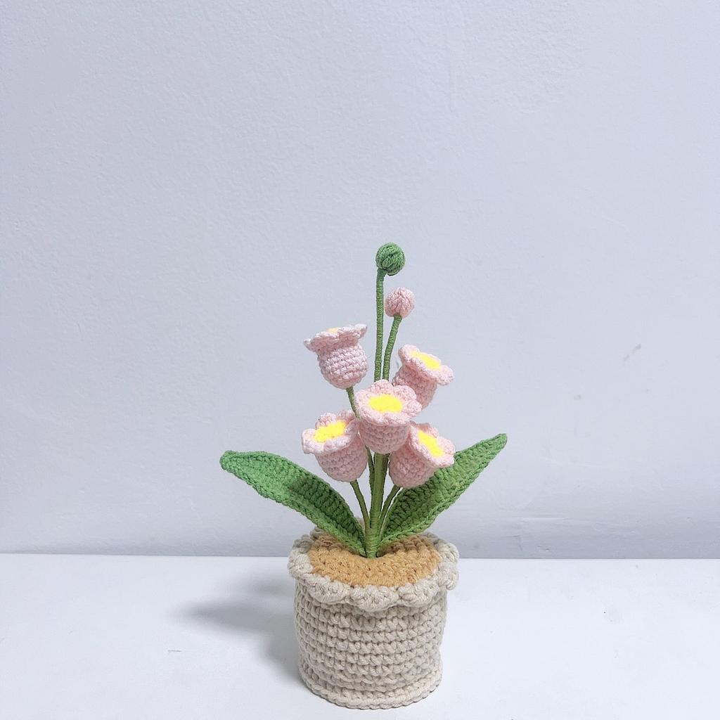 Bell Orchid Crochet Flowers Pot Creative Knitting Flower Potted Cute Crochet Plant Table Home Decor Artificial Flower