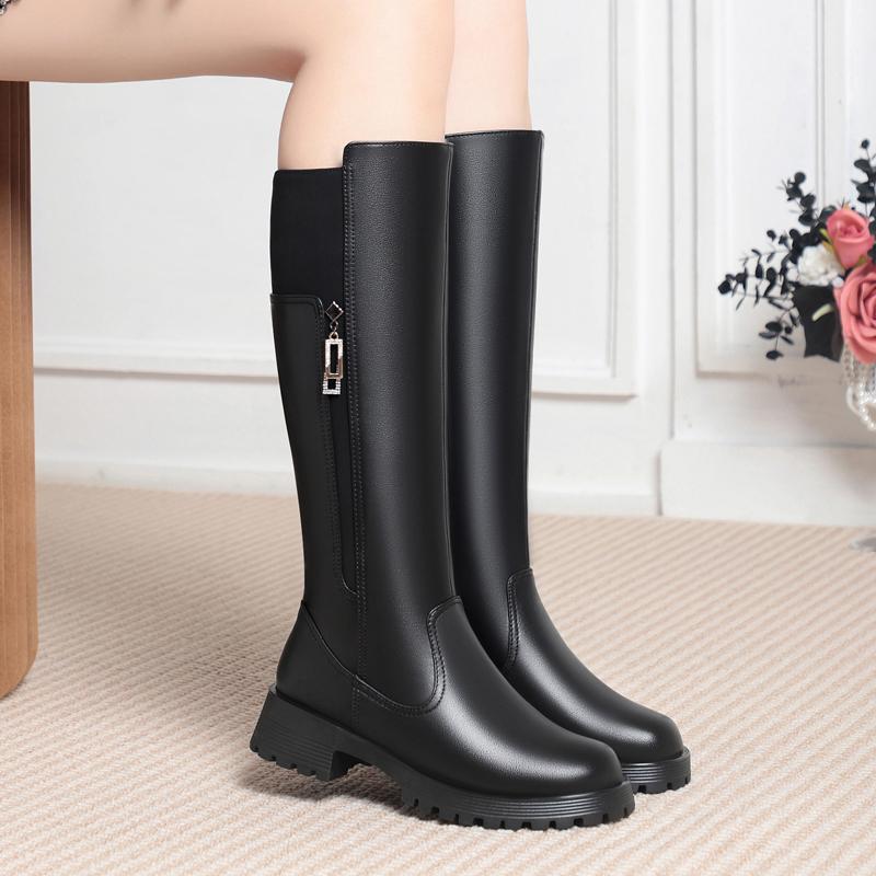Fashion Women's High Boots Winter 2025 New Genuine Leather With Wool Warm Large Size Non-Slip Women's Snow Boots