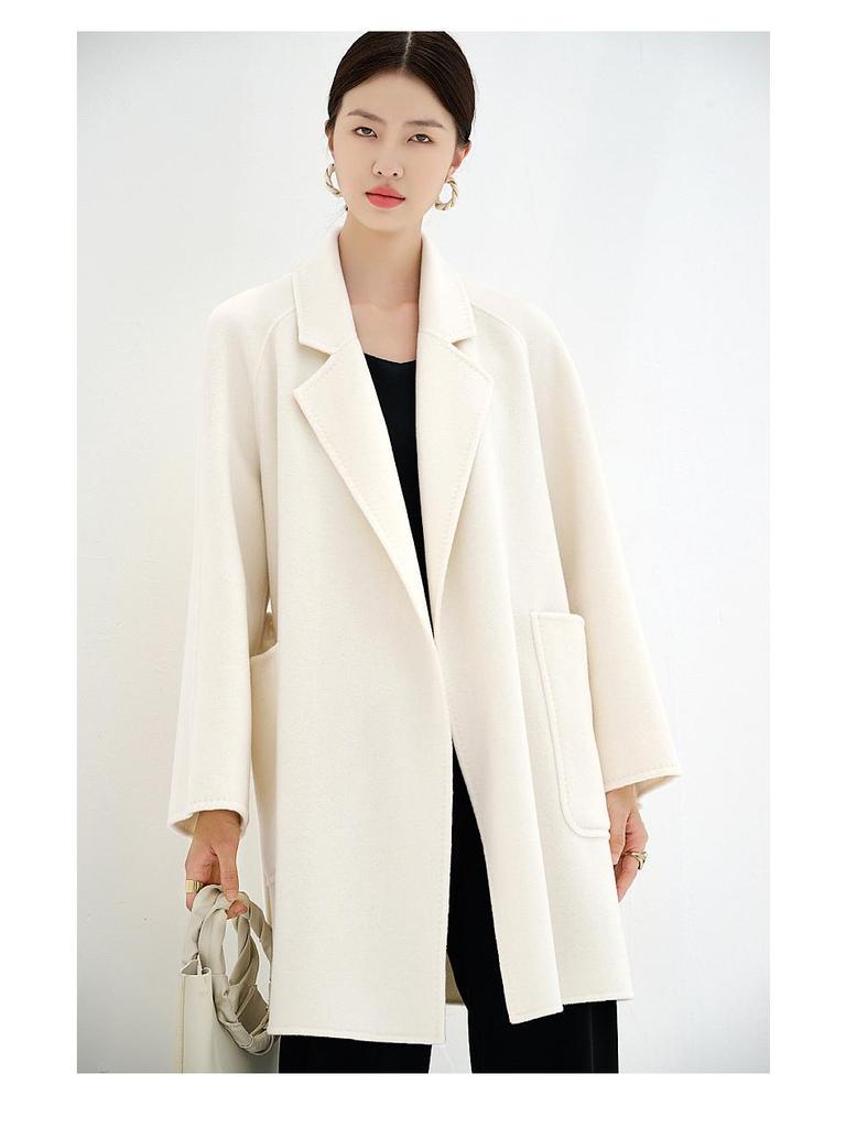 100% Pure Cashmere Double-Sided Women's Petite Woolen Overcoat